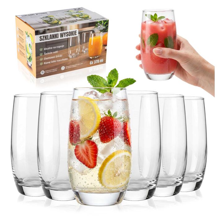 6x Wysokie szklanki na napoje wodę kawę herbatę mrożoną 370 ml