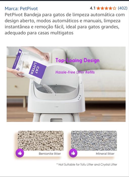 Caixa de areia automática para gatos Pet Pivot - nova com fatura