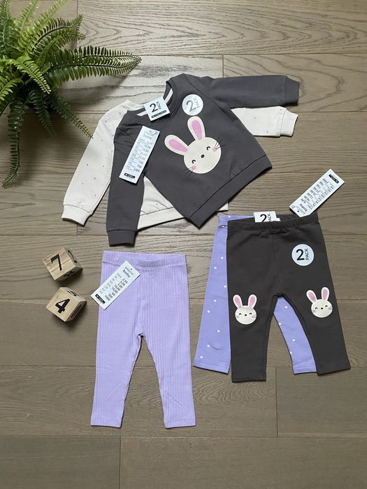 Nowy zestaw 2 bluzy + 3 pary leginsow Pepco, zajaczki/ kroliczki