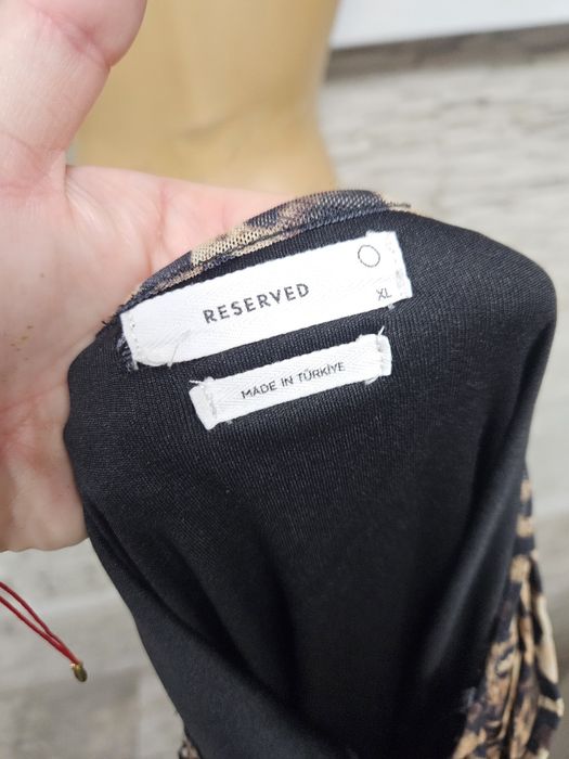 Viralowa sukienka w panterkę Reserved XL midi do naprawy
