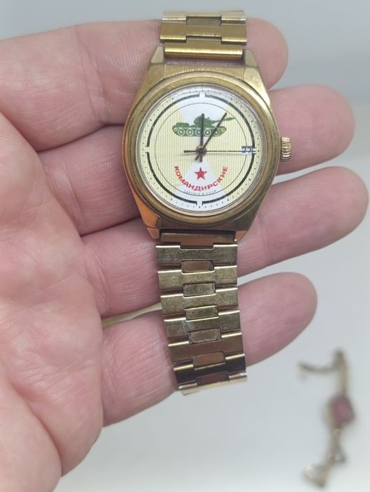 Советские позолоченные часы СССР с ремешком позолоченным браслетом Ау