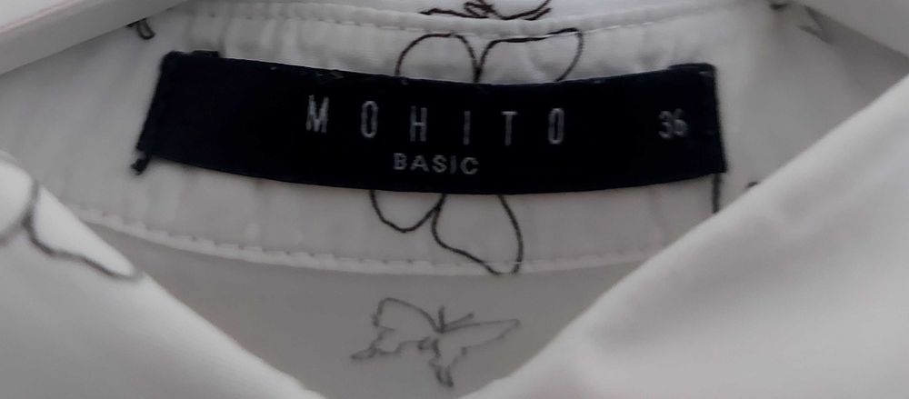 Koszula z długim rękawem, biała w motyle, MOHITO, rozm. 36