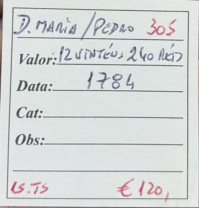 Moeda  305 - 12 Vintens 240 Reis D MARIA/ PEDRO 1784
