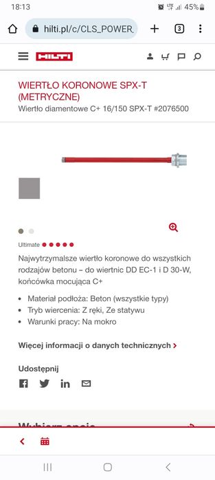 Wiertło koronowe SPX-T Hilti 16/150
