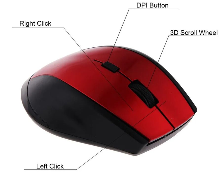 Rato "preto/vermelho" (Mouse) universal sem fio., Novo (testado/100% o