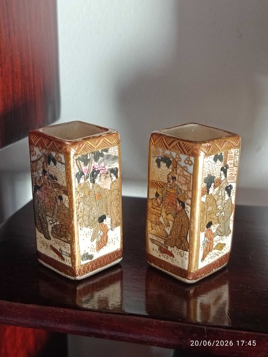 Paliteiros Satsuma Cerâmica Japonesa Meiji 4,5 cm