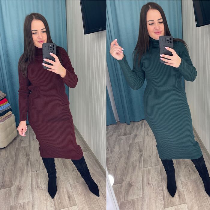 Женское вязаное теплое платье 42-48 Жіноча тепла сукня чорний,бардо