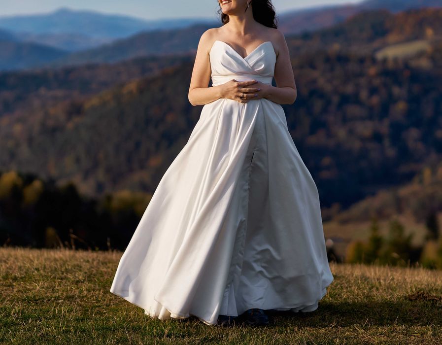 Suknia ślubna gładka, mikado, litera A