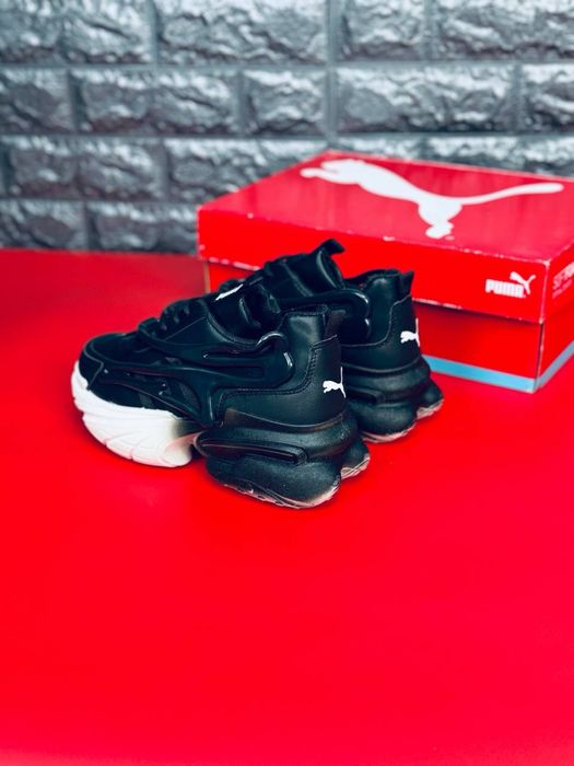 Кожаные черные кросовки на платформе Puma / черно белые женские красивки пума 36 размер / цена 499 грн / успей забрать