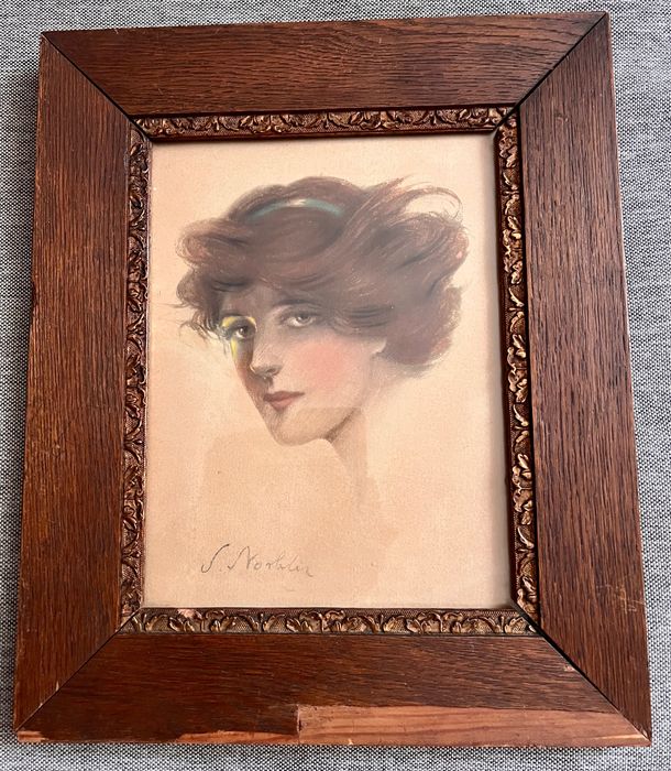 Stara przedwojenna grafika portret