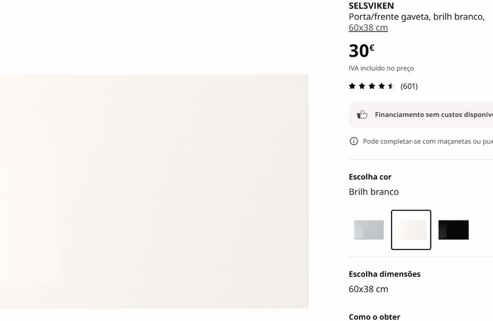 Porta / frente de gaveta Ikea Selsviken branca brilho 60x38cm