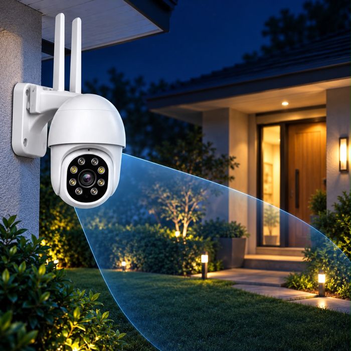 Câmara de Segurança Wi‑Fi Exterior 355° – Visão Noturna e Áudio Bidirecional