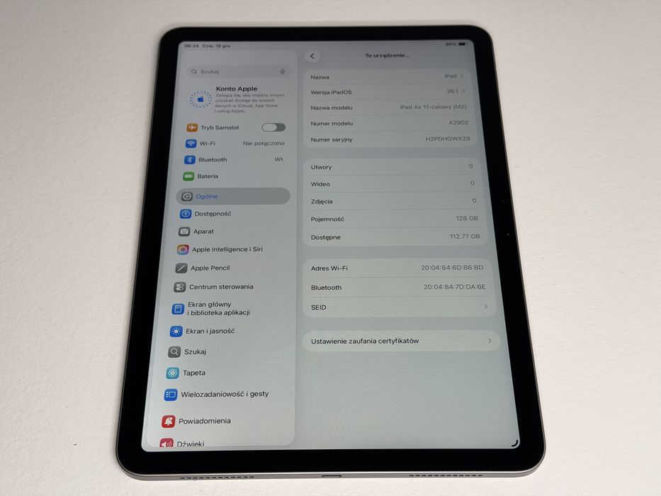 iPad Air 6 (A2902) - 128GB - Apple M2 - faktura VAT 23%