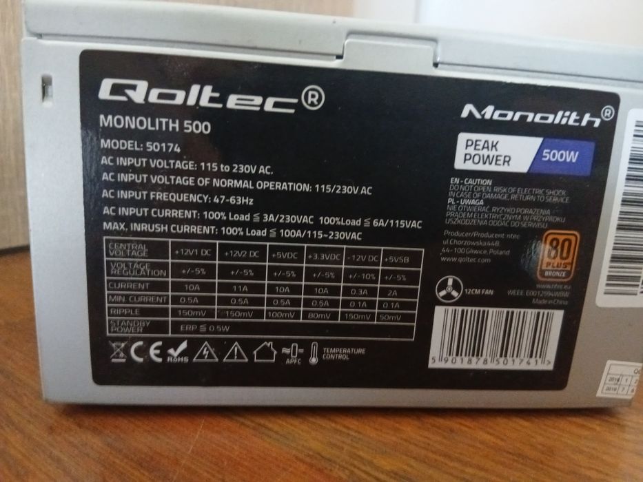Qoltec 500w 80 plus bronze