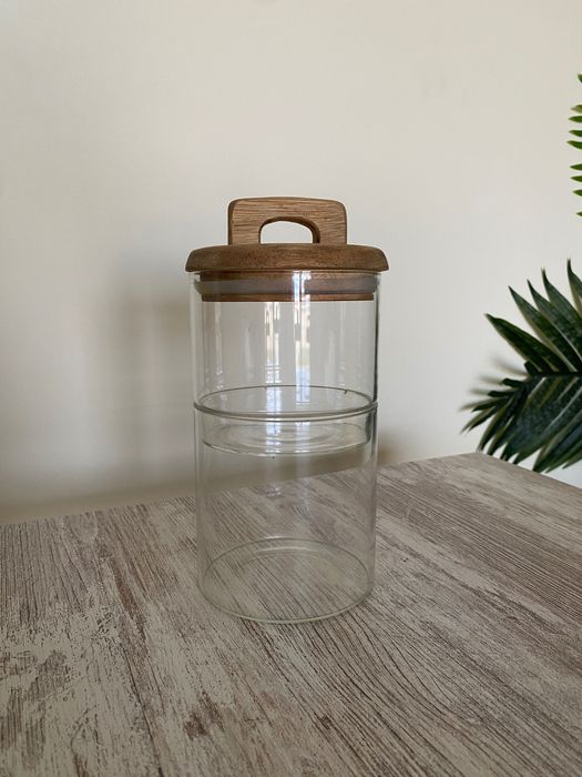 Frascos de Vidro com Tampa em Madeira Vários Taman