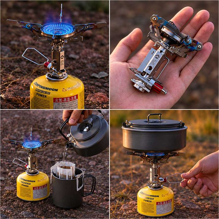 Титановий пальник Campingmoon XT-2F/туристичний газовий пальник ультралайт/титановая газовая горелка/плитка