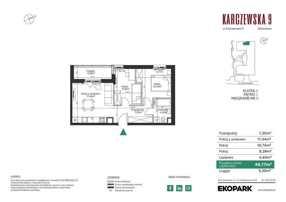 3-pokojowe mieszkanie 49m2 + loggia