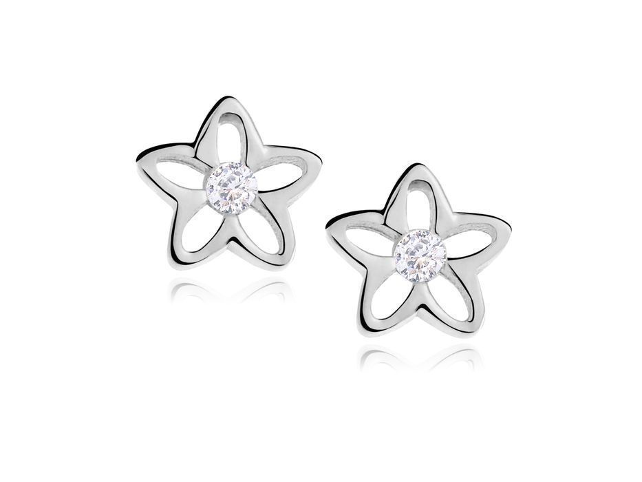 Rodowane Srebrne Kolczyki Wkrętki Kwiaty Flowers Cyrkonie Z0600Er_W
