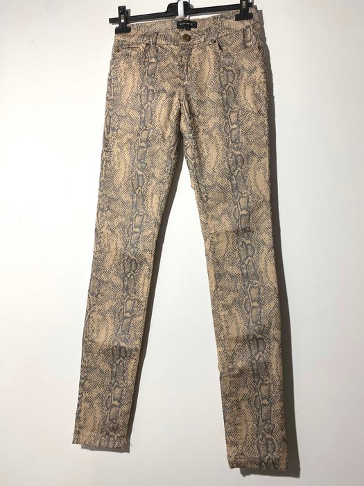 NOWE spodnie rurki jeans snake wężowy wzór skinny sexi XS 34 beż nude