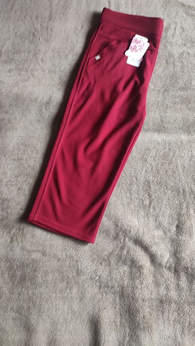 NOWE Spodnie capri bordo materiałowe z dodatkiem stretchu XL/XXL bordo