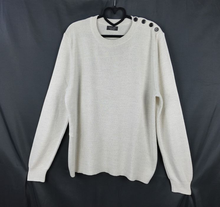 Zara Man Sweter L Kremowy Guziki Na Ramieniu