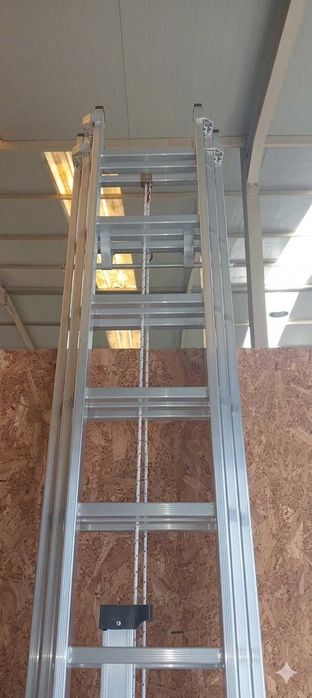 Escada Profissional Tripla 3x3m (7m Úteis) c/ Corda Degrau Quadrado - Alumínio 6060