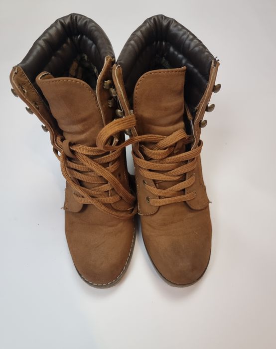 Buty botki brązowe damskie buty wiązane botki na koturnie rozmiar 39 J