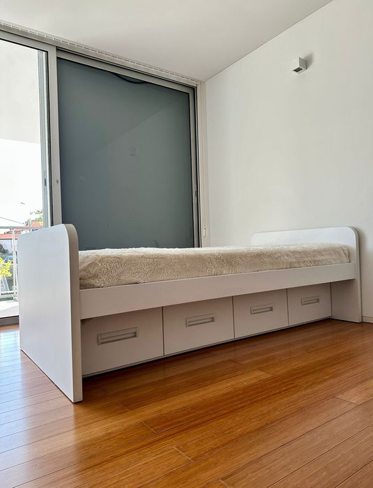 Cama Solteiro Branca Com Gavetas