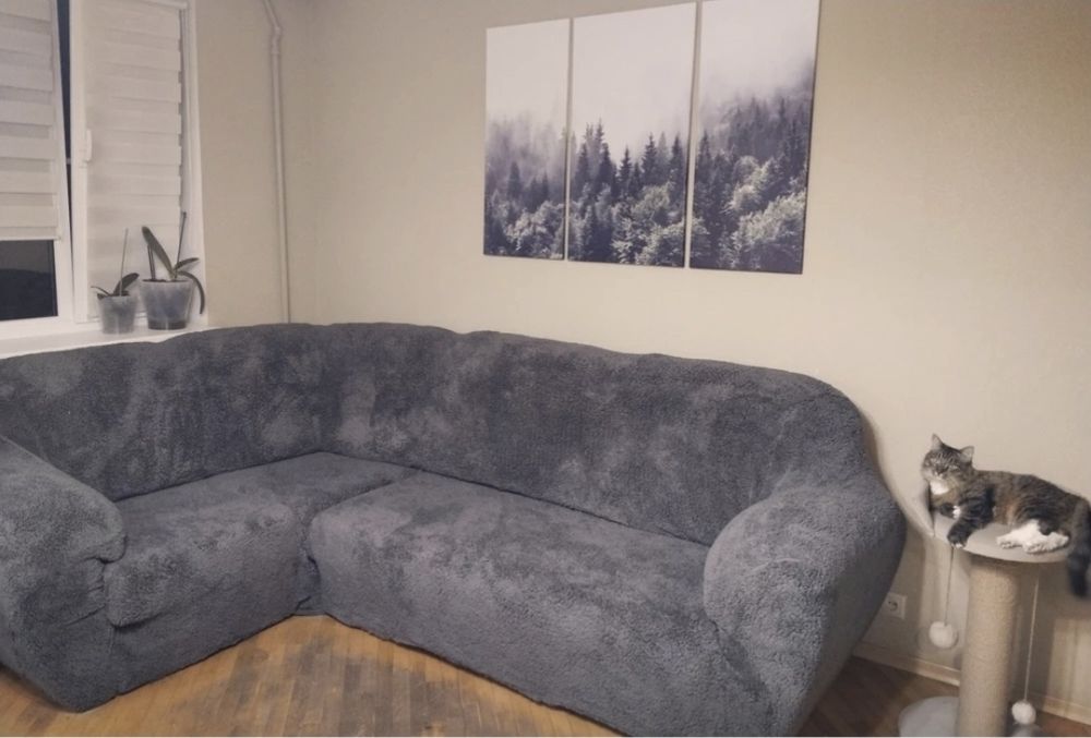 Чохол хутряний на кутовий диван м'який щільний плюшевий овечка Venera