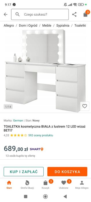 Toaletka biała z lustrem