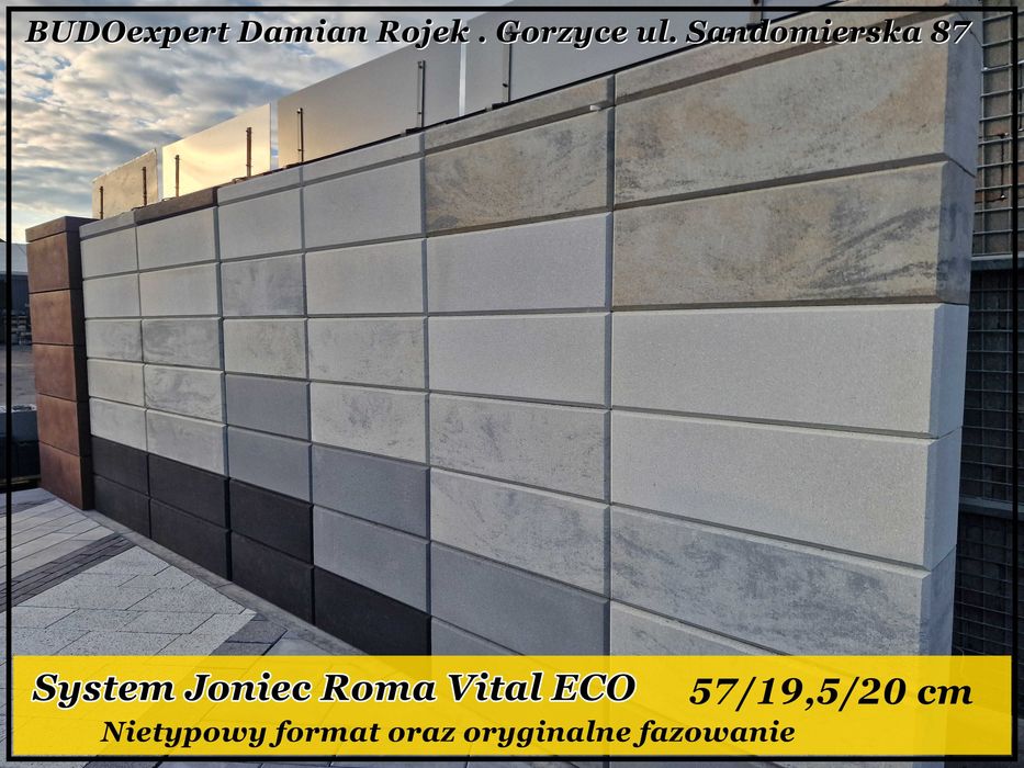 Nowoczesny bloczek XXL na ogrodzenie Joniec Roma MEGA 75 SNOW od ręki