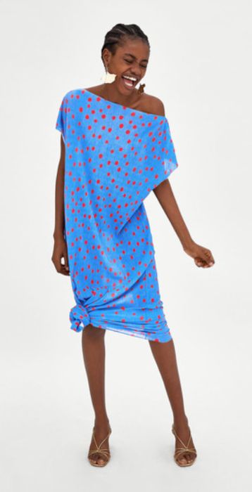 Zara Plisowana SUKIENKA W KROPKI Niebieski