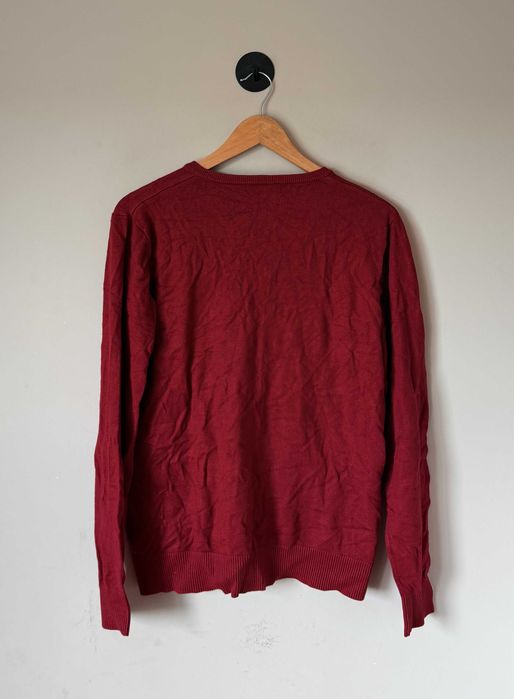 Sweter męski w serek z wiskozy bordowy XL (extra large)
