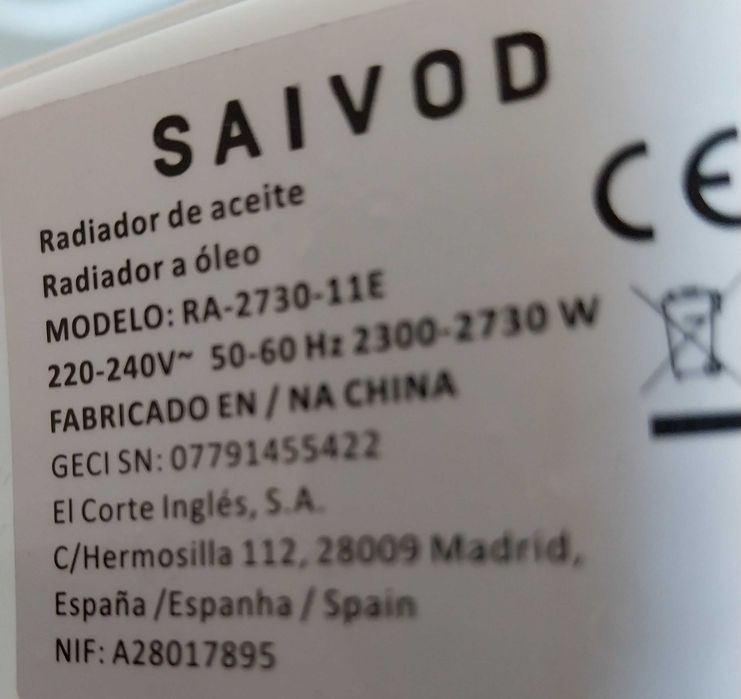 2 radiadores a óleo 2500W