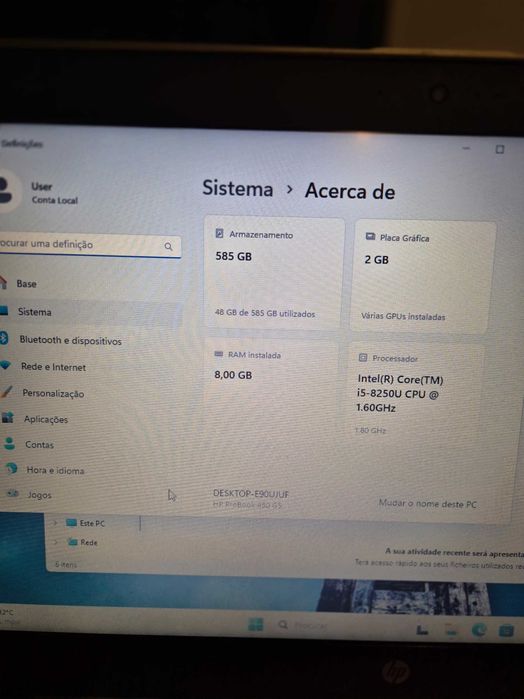 HP 450 G5 processador i5-8250