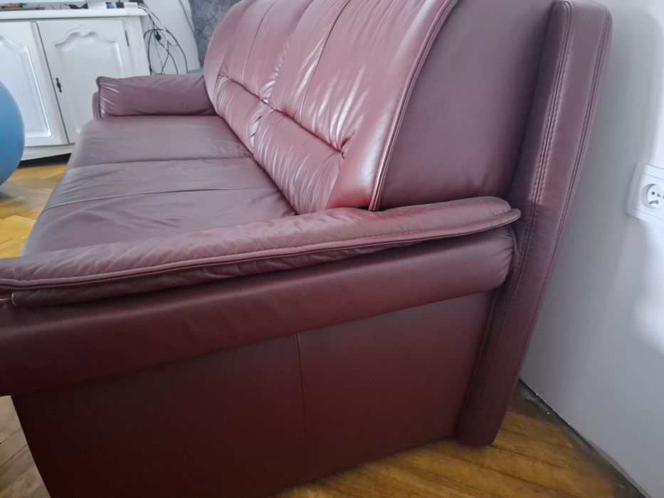 Sofa skórzana bordowa