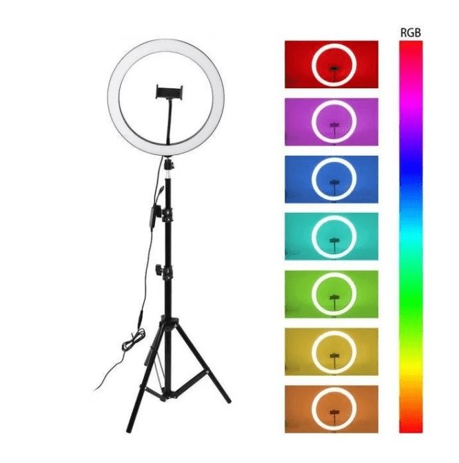 Набор блогера 4в1.Кольцевая лампа 26см RGB,штатив 2м,держатель.