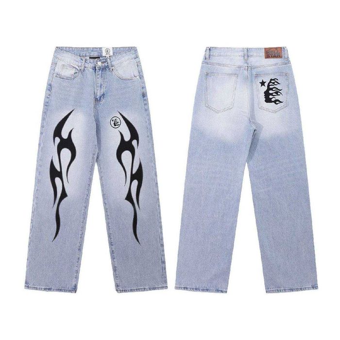 Джинси Hellstar Baggy | Джинсы Хеллстар широкие светлые | Hellstar Jeans | Hellstar Baggy Jeans | Tribal Print Jeans | Light Jeans | Wide Leg Pants |