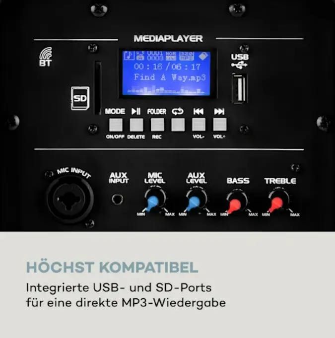 Акумуляторна мобільна колонка Auna 15" sub BT/USB/AUX 2xmicro 1000 Вт УЦІНКА