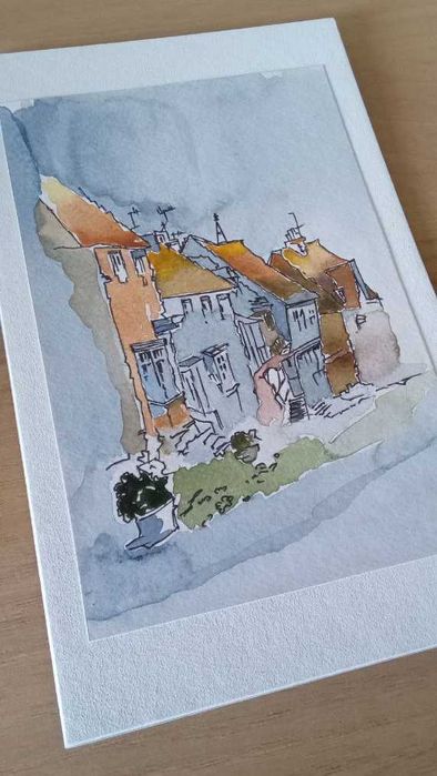 Картина старе місто акварель 15x24