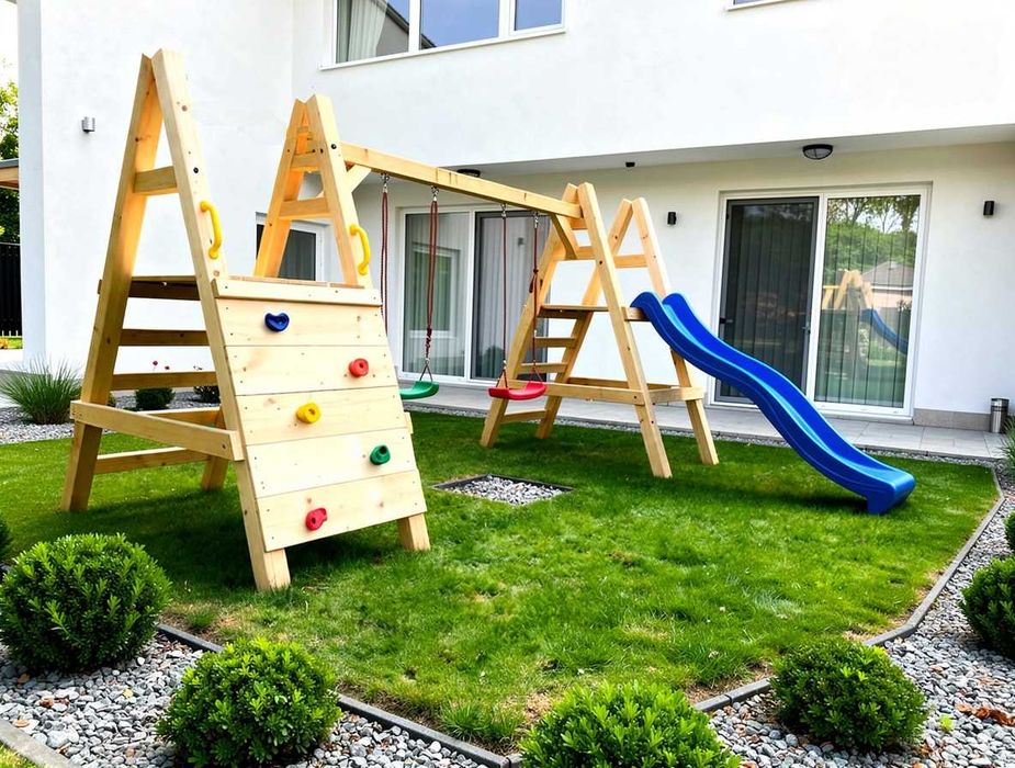 Plac Zabaw do ogrodu OLAF2.0 KANTÓWKA9X9CM Ślizg Ścianka 2Huśtawki
