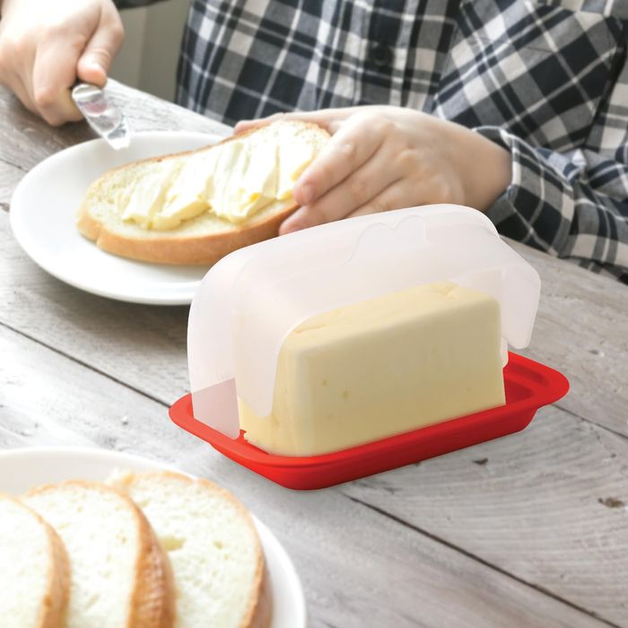 Maselniczka z Pokrywką Szeroki Pojemnik Plastikowy do Kuchni Czerwona