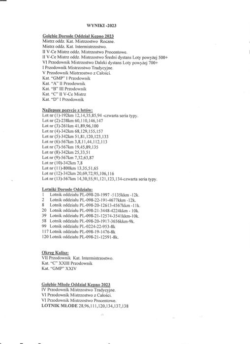 gołębie pocztowe samica 100% SG Grzeschik