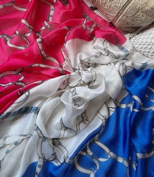 Ogromna 176/88 paski chaber niebieska fuksja apaszka chustka chusta