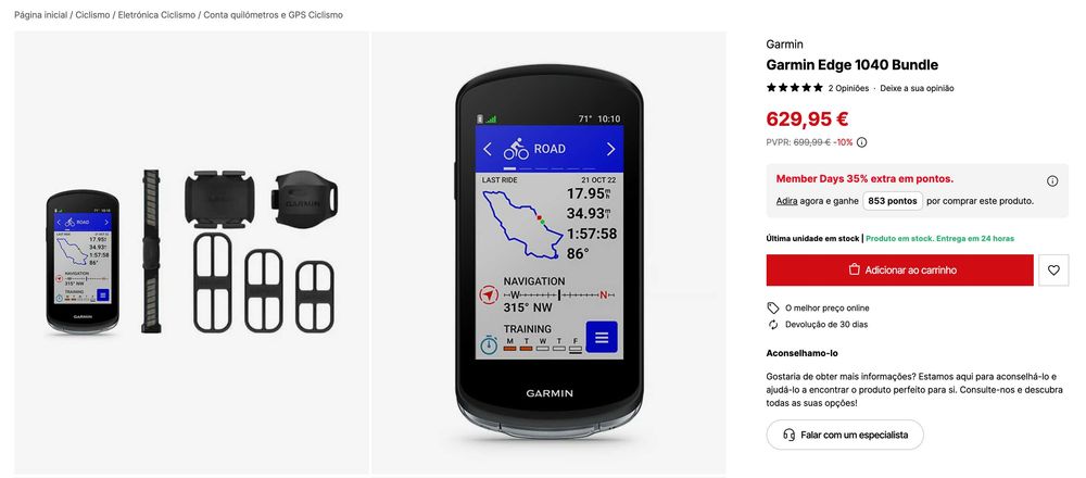 Garmin Edge 1040 Bundle - estado igual a novo