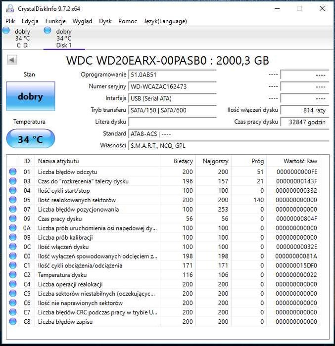 WD Green 2TB 7.2K 64MB SATA III 3.5" WD20EARX
