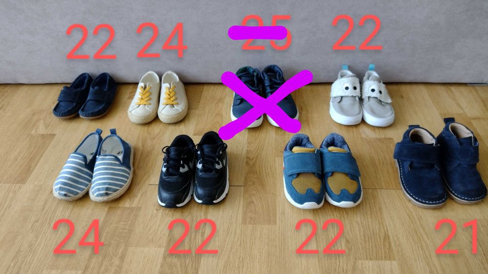 Buty dla chłopca, różne rozmiary