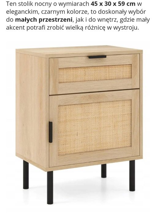 Stolik nocny z rattanowym frontem