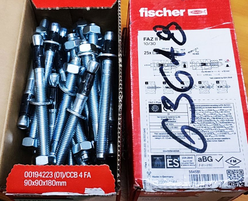 Анкерний болт Fischer FAZ II Plus, Hilti HST3, кріплення
