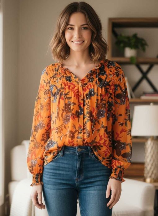 Эффектная блуза Papaya в цветочный принт (Plus Size). В отл. состоянии